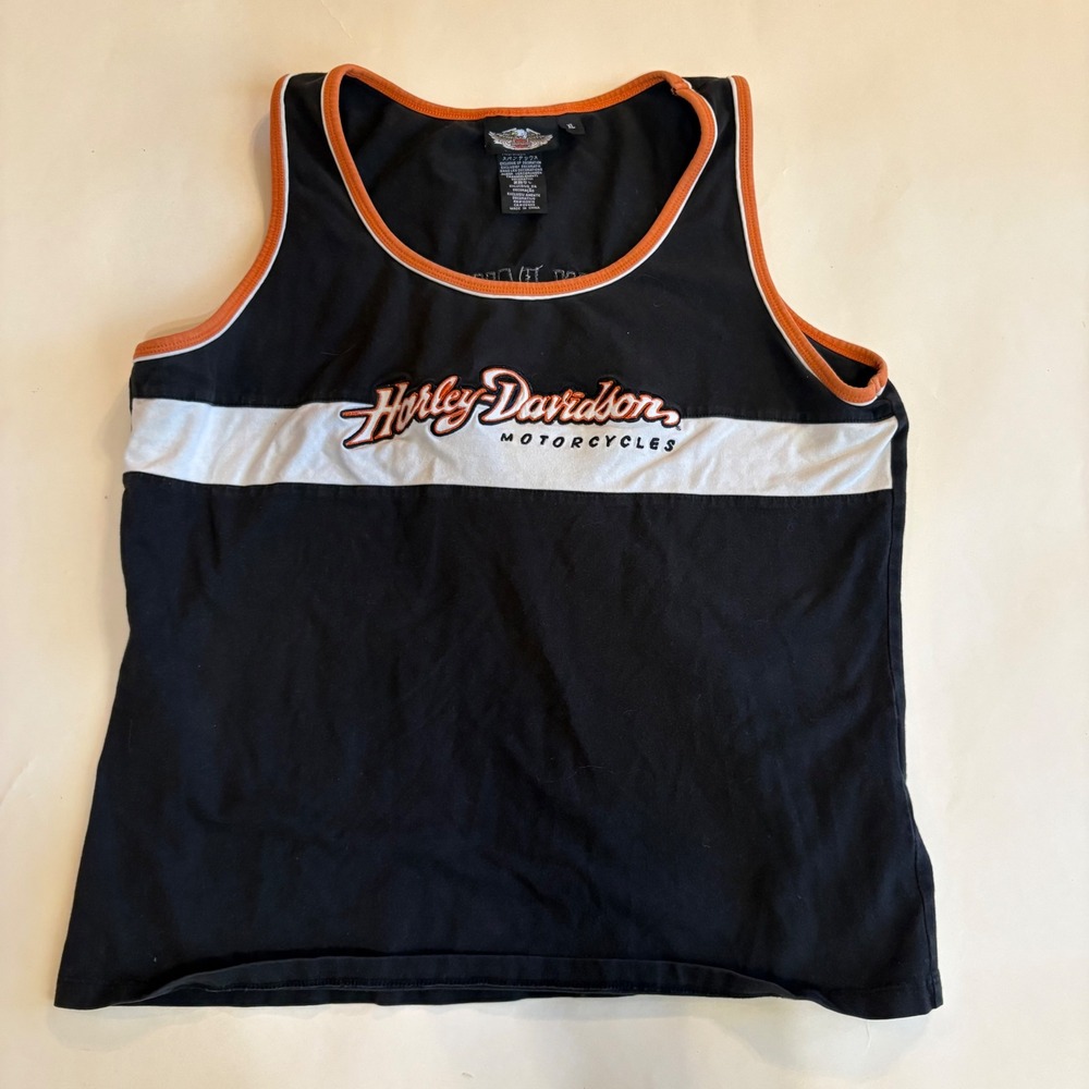 Harley-Davidson Motorcycles Tank Top Black Orange Colorblock Logo Womens XL